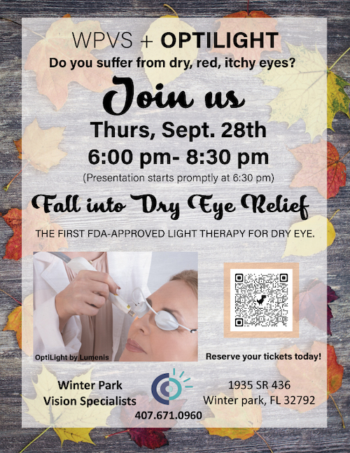 Join Us! September 28th from 6:00pm - 8:30pm for a dry eye relief presentation